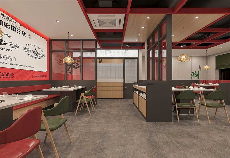 郑州快餐店装修设计的预制菜展示：冷柜与加热设备的布局